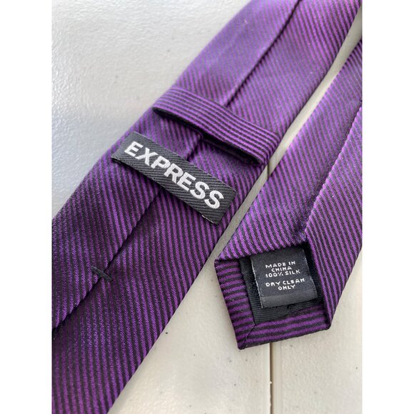 Express Silk Striped Necktie One Size Purple Black Career Formal Business Casual - Picture 2 of 6